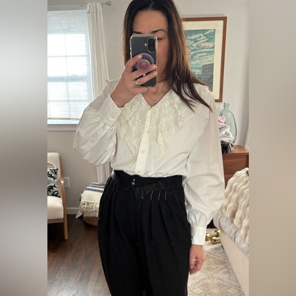 Vintage Liz Claiborne Lace Ruffle Poet Blouse - Picture 2 of 7